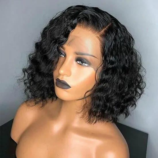 Affordable 150 Density Deep Wave Curls Natural Black 13X4 5X5 4X4 Lace Frontal Bob Wigs Human Hair With Closure