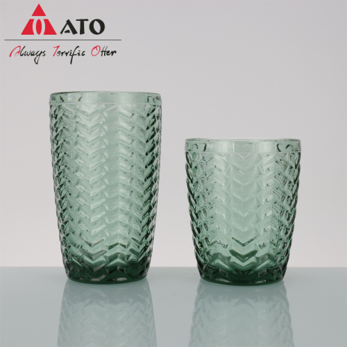 Nuevo vaso de vidrio de hueso de pescado verde vintage hecho a mano