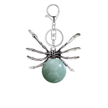 Green Aventurine 16MM Ball Antique Silver Spider Pendant (47x40mm) Keychain