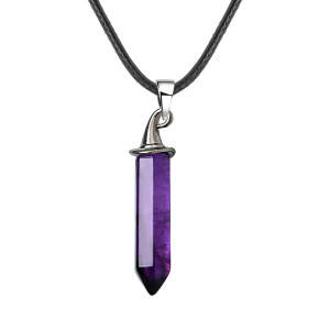 Amethyst Hexagonal Prism GunBlack Wizard Cap Pendant Necklace 45cm Black Cord