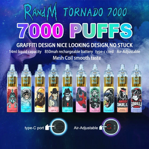 Великобритания Randm Tornado 7000 Puffs Ondessable Pod мигает