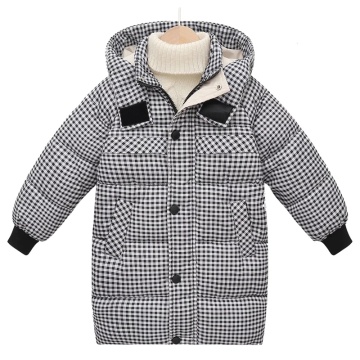 Kapas-Kanak-kanak Plaid Cotton Hooded Down Jacket