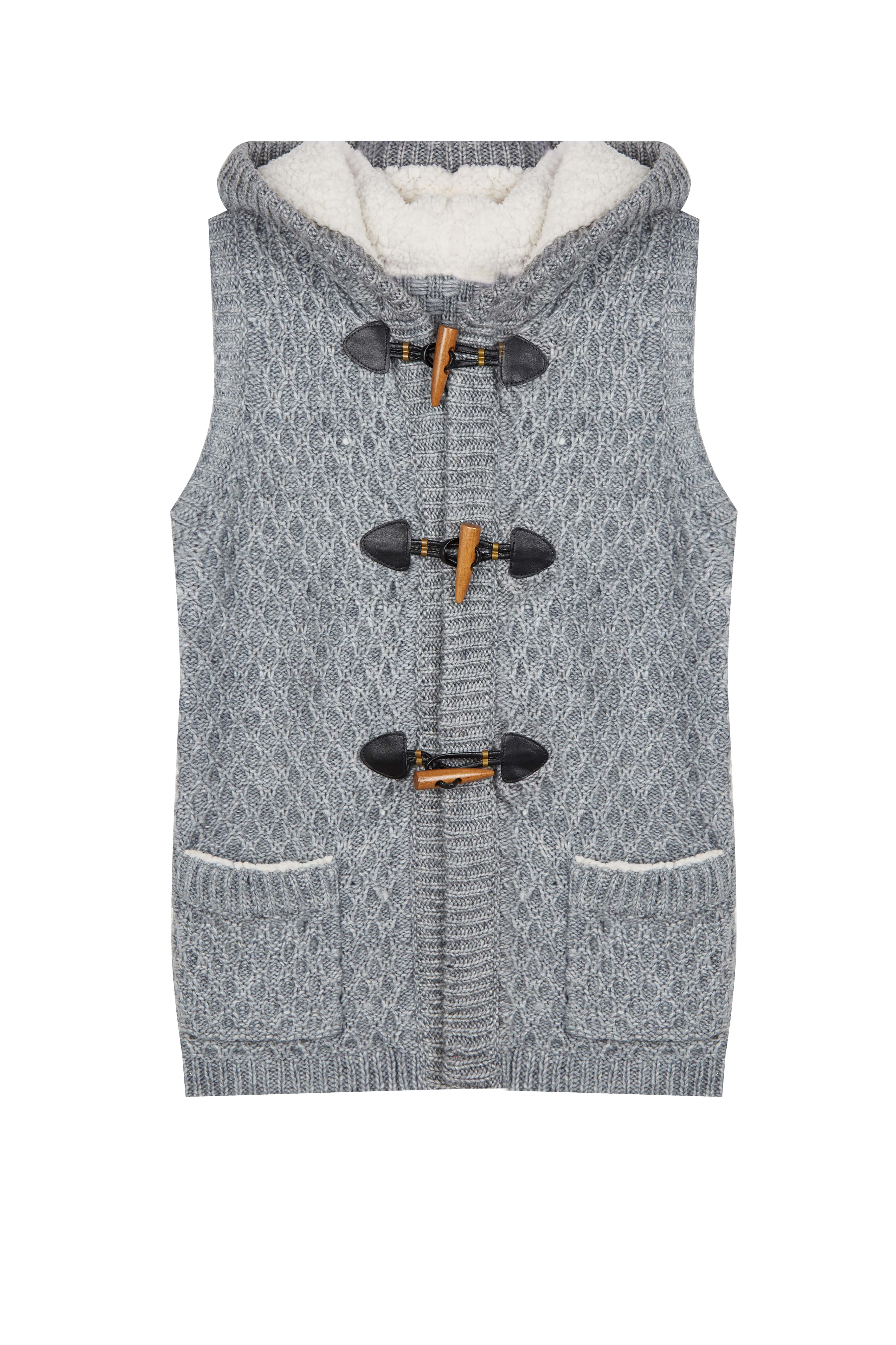 Women's Front Button Hooded Sweater Outwear Pattern Knit Vest Cardigan with Pocket