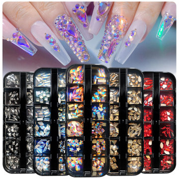 Wholesale Customizable 12-Piece Girds-Shaped Nail Art Stones Rhinestones for Nail Decoration