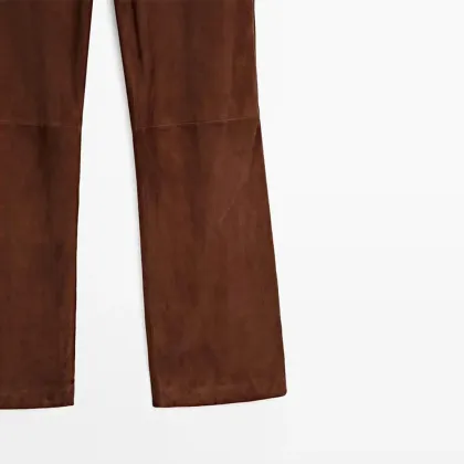 Women's modern style suede leather straight leg pants