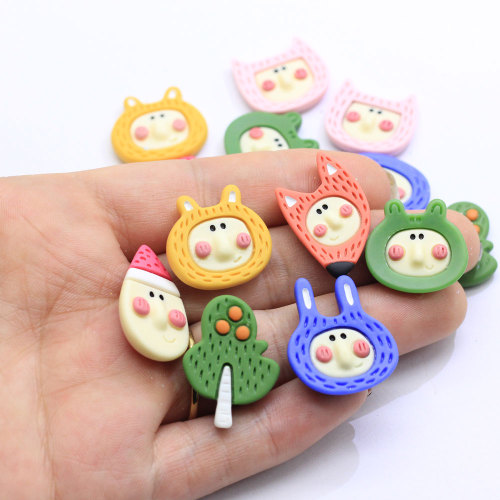 Assorted Styles Resin Animal Rabbit Fox Head Flat Back Simulation Mushroom Green Tree Home Ornament Decor Slime Filler