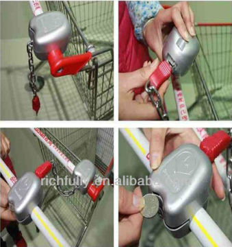 Worldwide used supermarket shopping trolley coin lock