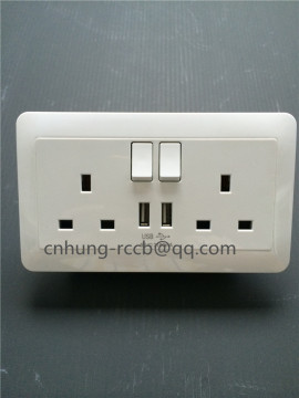 13A,2 Gang SP Switched BS Socket with dual USB