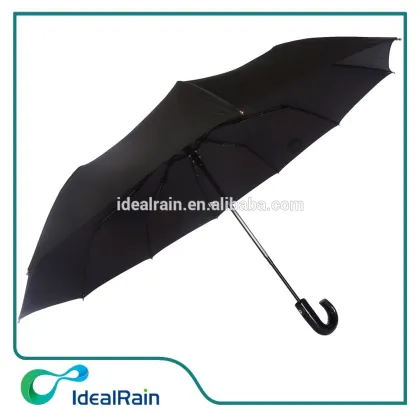 black automatic windproof totes umbrella with J hook handle