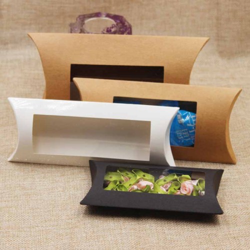 Groothandel Kraft Paper Pillow Box met helder venster