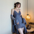 Paneled Long-Sleeve Robe Slip Dress