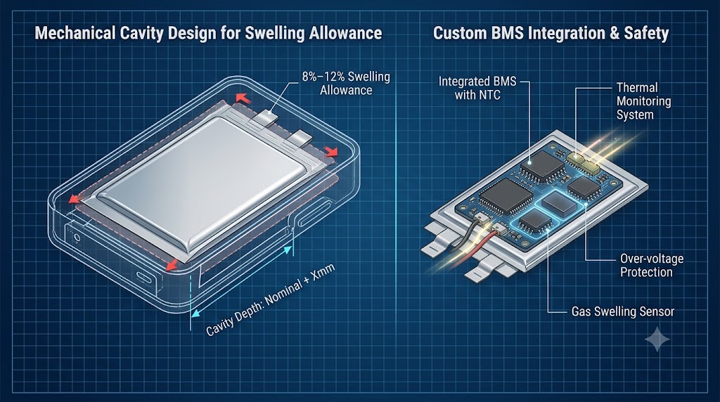 Battery swelling allowance and micro-BMS design
