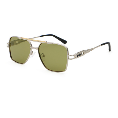 Men Double Bridge Square Metal Aviator Sunglasses