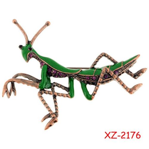 SGS 2014 Cheap Enamel Green Amethyst Praying Mantis Pin Brooch (XZ-2176)