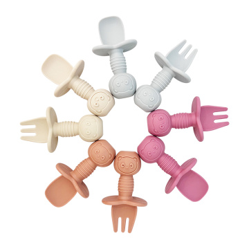 Baby Short Handle Silicone Spoon and Fork Baby Soft Spoon Children's Tableware Full Silicone Mushroom Fork and Spoon Se