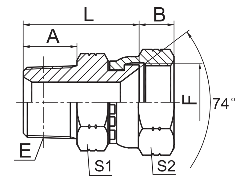 Npt Male Jic Female 74 Seat Hydraulic Adapters Drawing