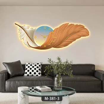 Feather Design LED Wall Clock for Living Room Decor