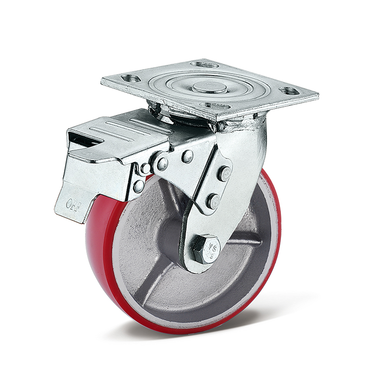 عجلات العجلات Red Pu Cart Caster العجلات الثقيلة PU الصناعية