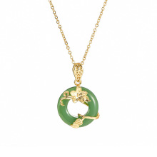 Sophisticated Titanium Steel Jade Necklace with Peace Clip