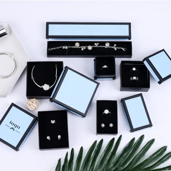 Blue Box Black Frame Kraft Paper Jewelry Packaging