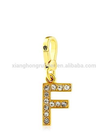 Gold rhinestone alphabet charm letter F pendant alphabet keychain