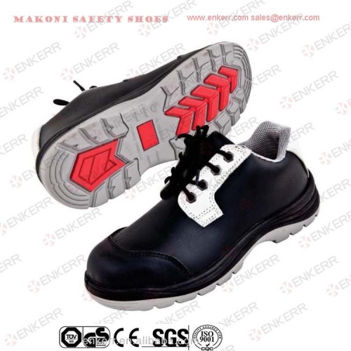 high quality smooth leather makoni safety shoes,PU+rubber outsole,anti-high temperture shoes