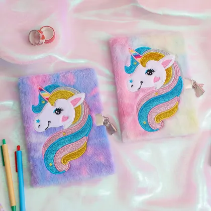 Cute Plush Lock Journal: Carton Unicorn Notebook for Kids – Unicorn Gifts for Girls