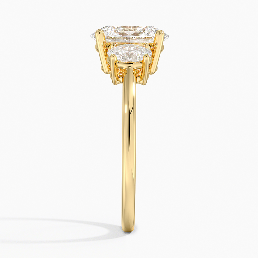 มุมมองโปรไฟล์แสดงแถบทองคำแท้และการยกระดับหินตรงกลางของแหวนหมั้น FLORAL JEWELRY