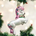 Ornamenti natalizi in vetro personalizzati a forma di unicorno rosa