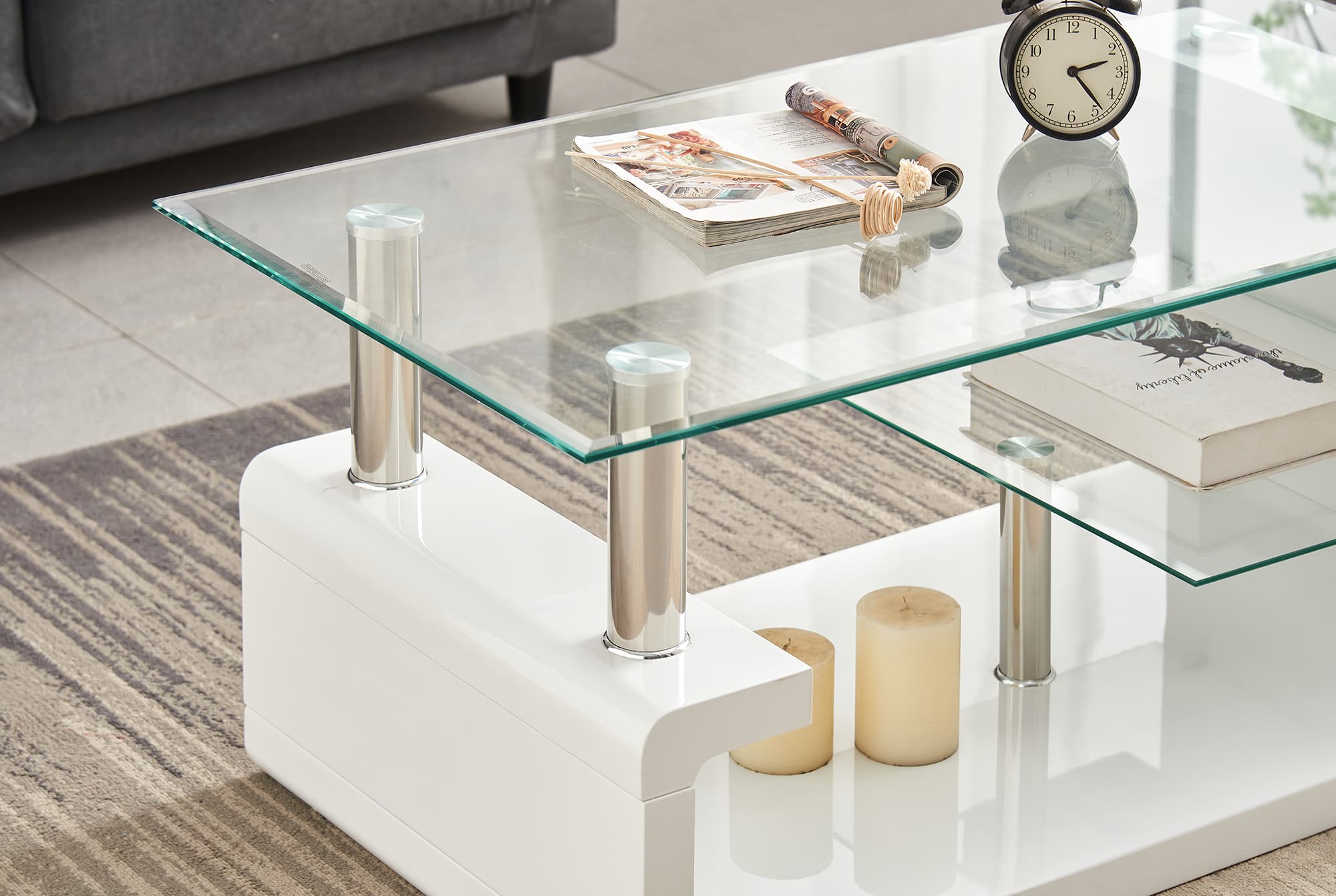 Two Tier Glass Coffee Table with Shelf