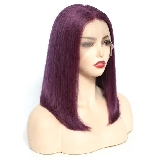 Mink Cuticle Aligned 12A Unprocessed Brazilian Ombre Short Human Hair Bob Wig  # Purple Lace Front Wig Human Hair