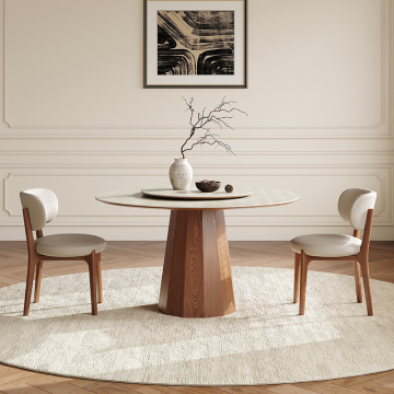 Nordic Modern Walnut Dining Table Set with Matte Finish and Turntable