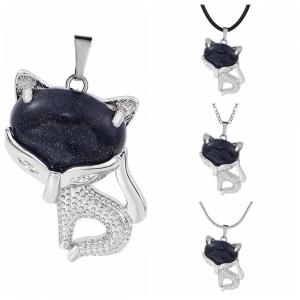 Collier Fox Luck Fox Blue Sandstone Fox pour femmes Hommes guéris