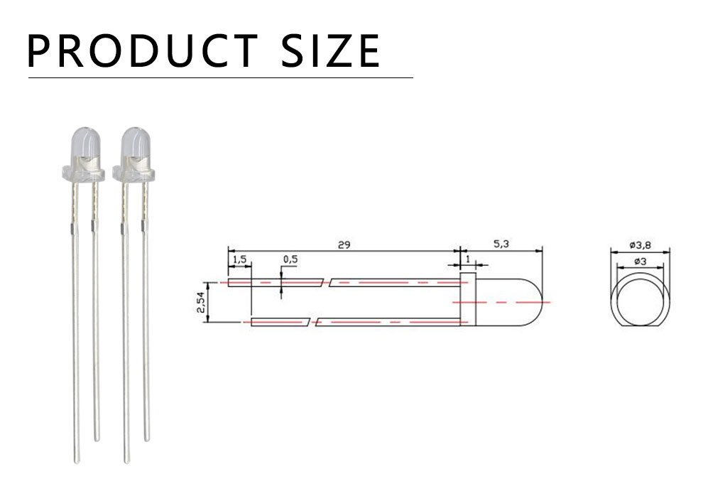 304LGC52D7L12 3mm Green LED Clear lens size