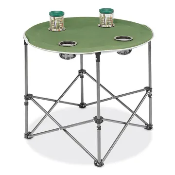 Chiaty Canvas Round Folding Camping Table with Cup Holder