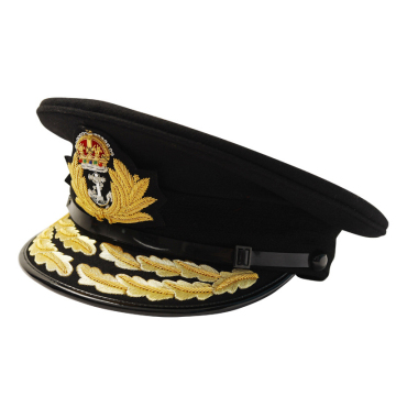 Zennison Men's British Style Ribbon Brim Embroidered Black Tactical Cap with Metal Badge