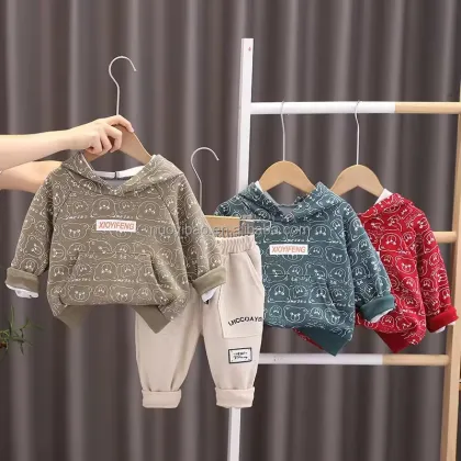 Korean Boy's Cashmere Dinosaur Hoodie and Pants Set