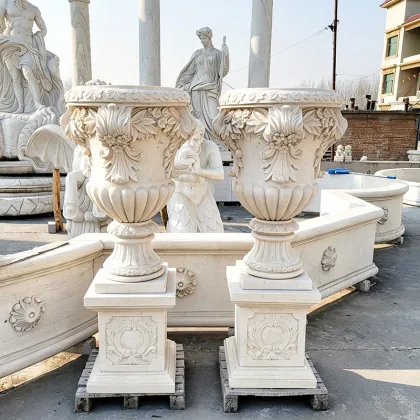 Marble Relief Carved Garden Urns