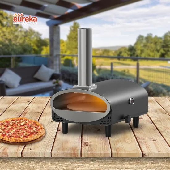 12-Inch Stainless Steel Rotary Stone Cooker Indoor Outdoor Pizza Oven with Gas-Pellet Combo