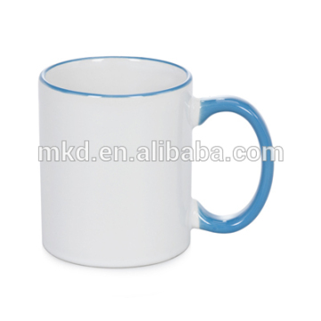 MEIKEDA 11oz Blank coated mug with blue Rim&Handle For Heat Transfer printing