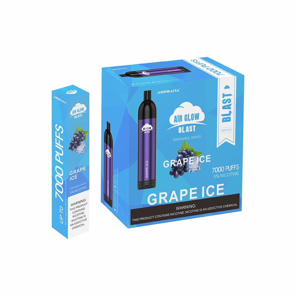 Air Glow Blast ühekordne vape koos USB -laadijaga