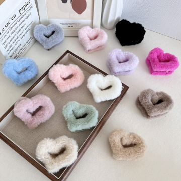 Winter Heart Plush Hair Claw for Women - Medium Size Bun Hair Accessory