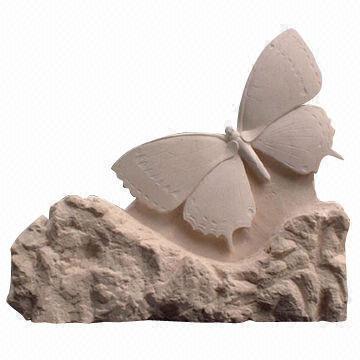 Flying Butterfly Abstract Elegant Yellow Marble Garden Sculptures, 100% Hand Carved
