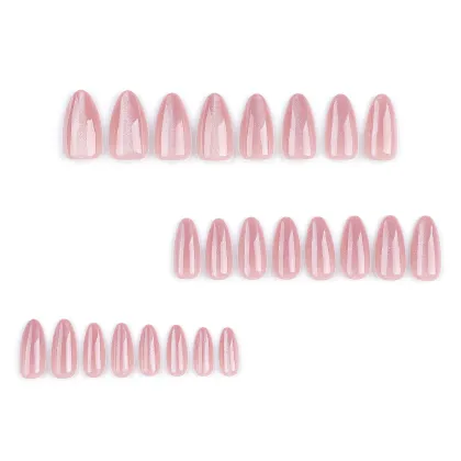 Hot Sale: 24pcs Shiny Pink Artificial Fingernails Set - Adhesive Stick-on Nails Tips Kit for Short False Nails