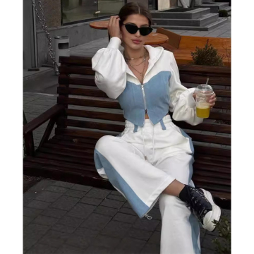 2024 Autumn Lady Fashion Tracksuit: Women's Slim Zipper Hooded Coat with Lace-up Wide Leg Pants