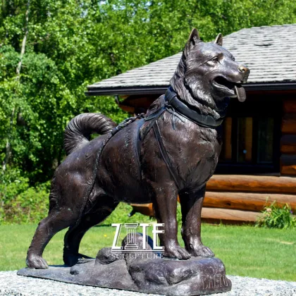 Indoor home decoration art life size metal bronze husky dog statue