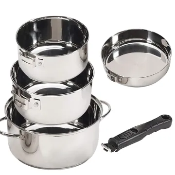 Stainless Steel Camping Cookware Set with Detachable Handle for Soup and Pan