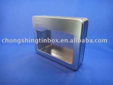 Rectangular tin packaging box with clear window