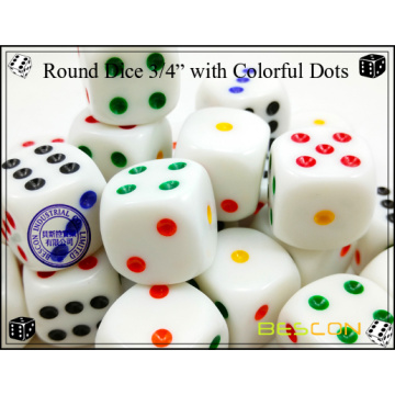 Beautiful High Quality Round 19MM Dice 3/4" with Colorful Rainbow Dots
