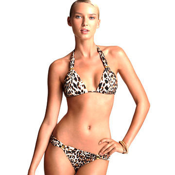 Leopard Bikinis, Made of 90% Polyester and 10% Spandex, Customized Designs are Accepted